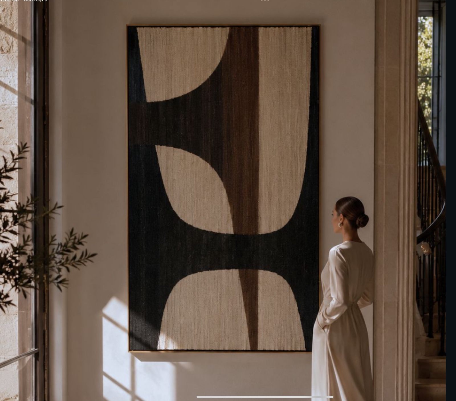 Large-scale textured canvases in a resort spa