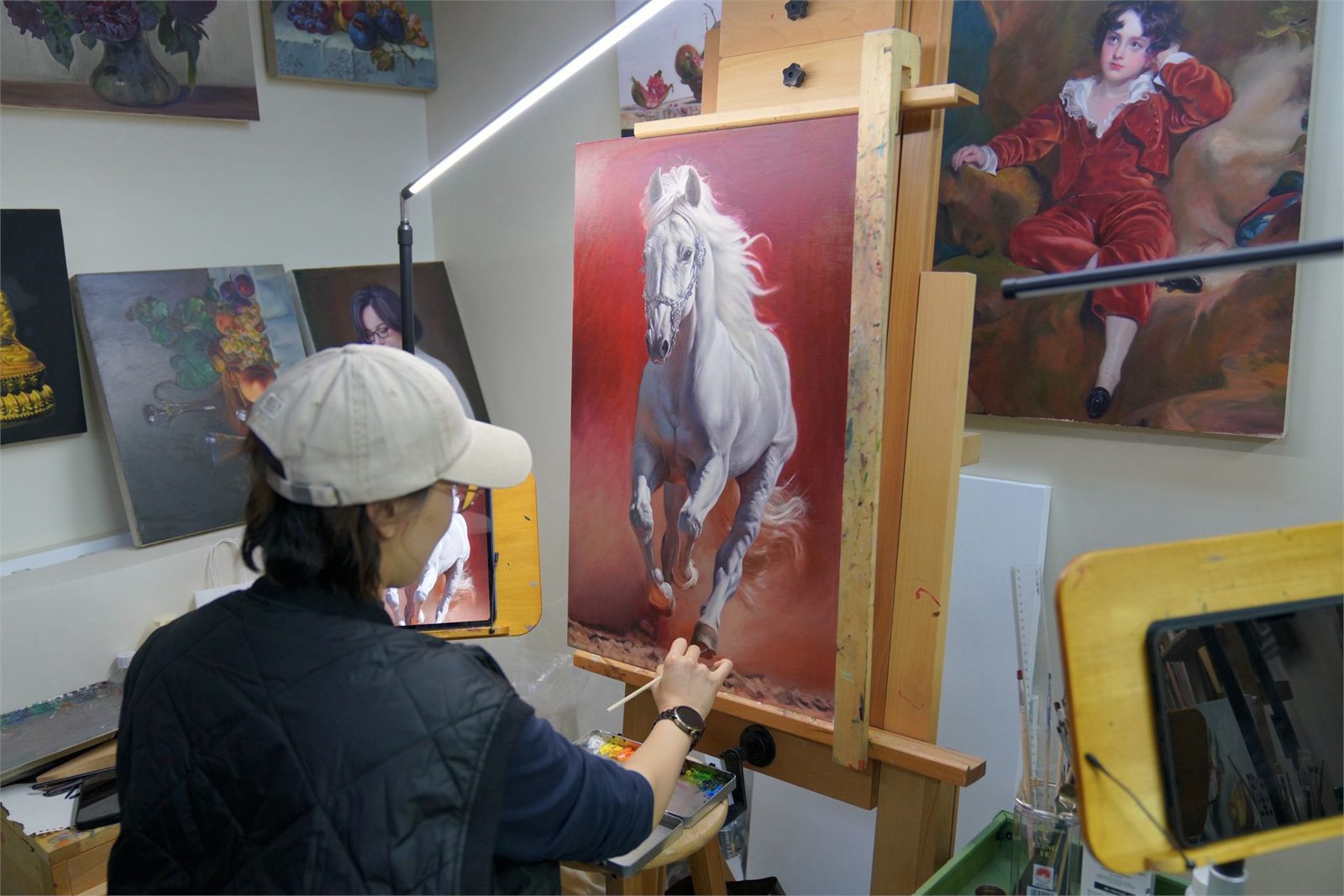 Hand-painted oil paintings installed in a project interior